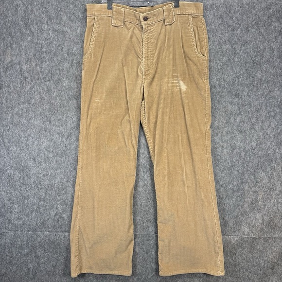 Levi's Other - Vintage 1970s Levi's Corduroy Flare Pants 33x29 Tan Talon Zip USA‎ Distressed